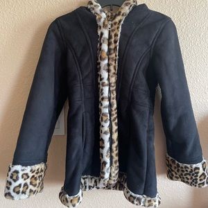 Black Coat with Leopard design inside